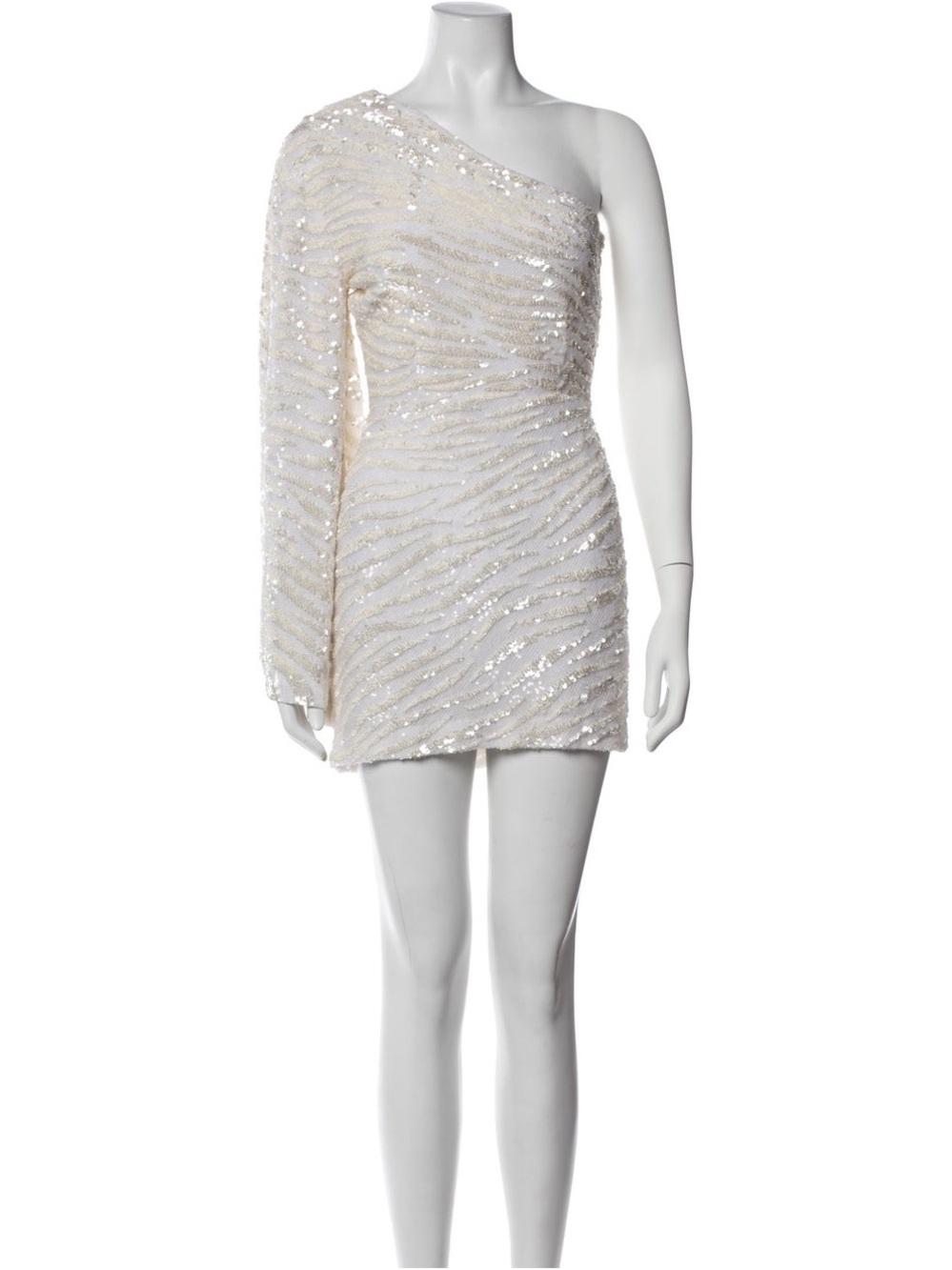 Retrofete One-Shoulder Ivory Sequin Mini Dress